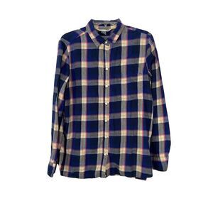 Old Navy Men’s Blue Plaid Flannel Shirt Grunge, Cabincore, Normcore, Punk